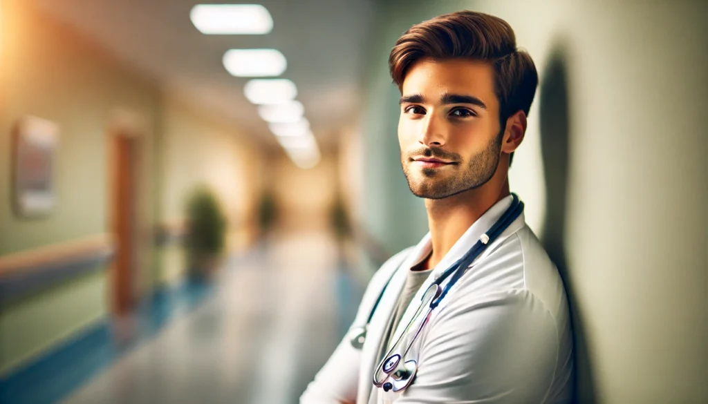 jovem médico dando seu plantão noturno